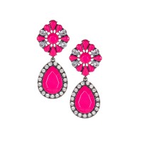 Myrcella Neon Pink Floral Crystal Drop Earrings